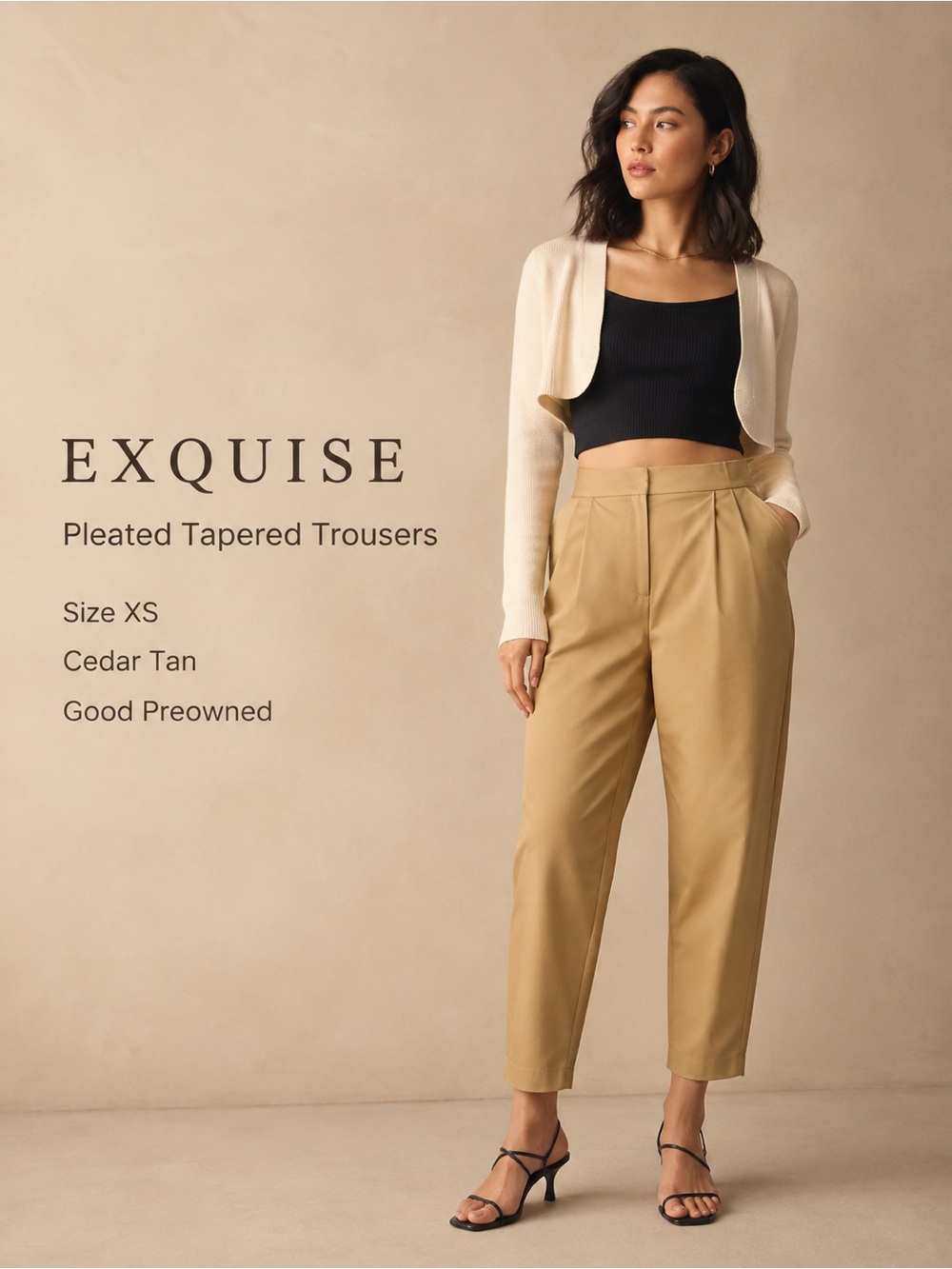 Anthropologie Exquise Cedar Tan Pleated Tapered Trousers Size XS